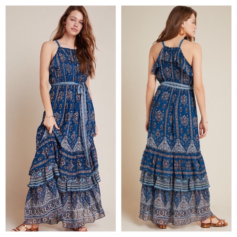 NWT ANTHROPOLOGIE SASHA RUFFLE MAXI DRESS - Picture 2 of 16